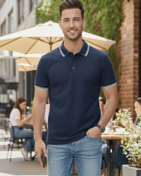 Men Navy Blue Solid Polo Neck T-shirt