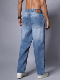 Men Straight Fit Mid Rise Blue Jeans