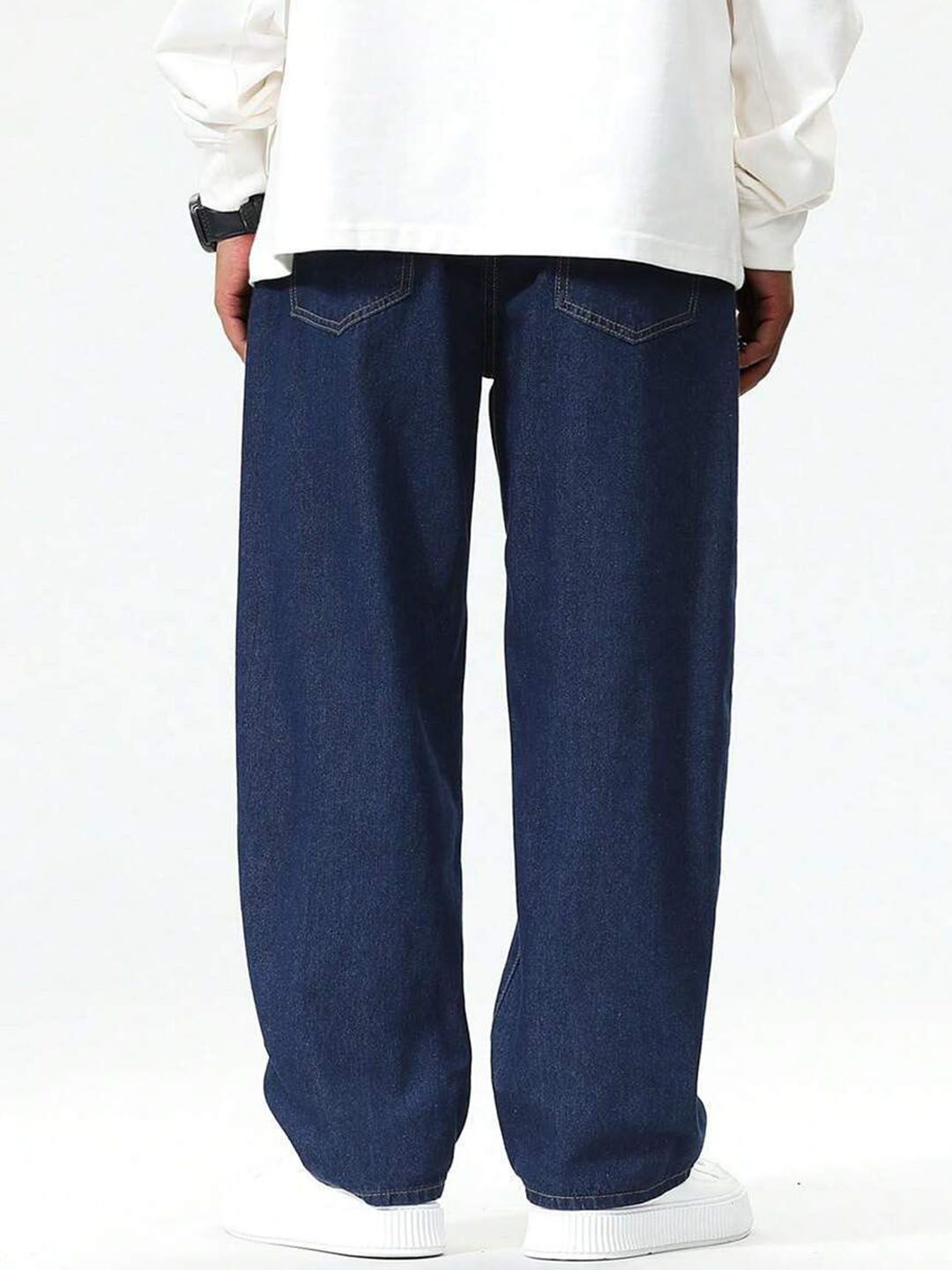 Men Loose Fit Mid Rise Dark Blue Jeans