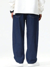 Men Loose Fit Mid Rise Dark Blue Jeans