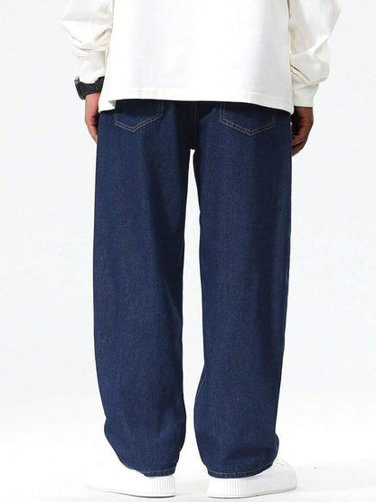 Men Loose Fit Mid Rise Dark Blue Jeans