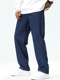 Men Loose Fit Mid Rise Dark Blue Jeans