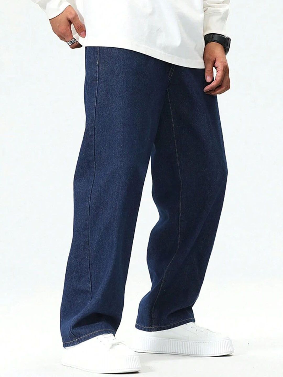 Men Loose Fit Mid Rise Dark Blue Jeans