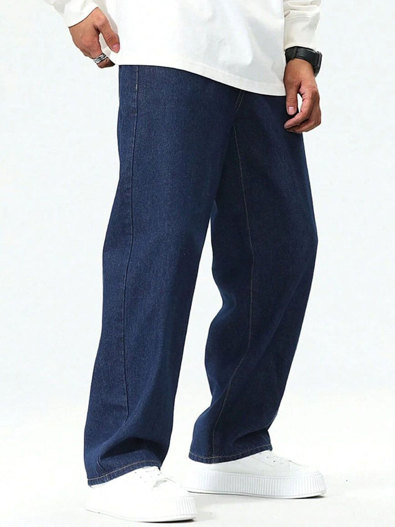 Men Loose Fit Mid Rise Dark Blue Jeans
