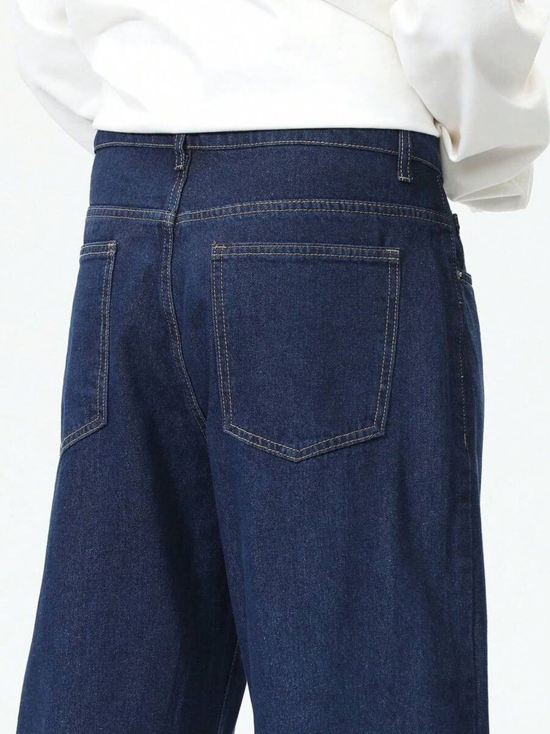 Men Loose Fit Mid Rise Dark Blue Jeans