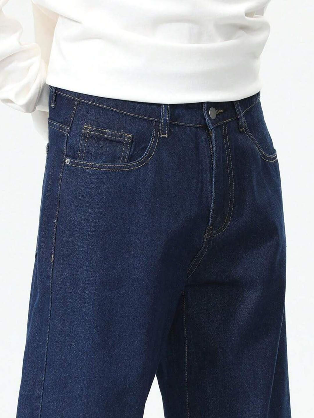 Men Loose Fit Mid Rise Dark Blue Jeans