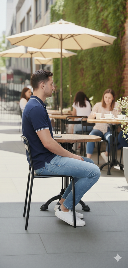 Men Navy Blue Solid Polo Neck T-shirt