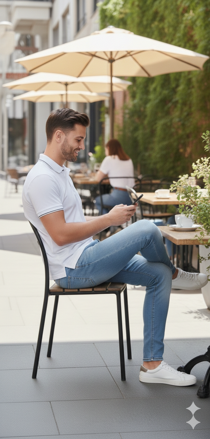 Men White Solid Polo Neck T-shirt