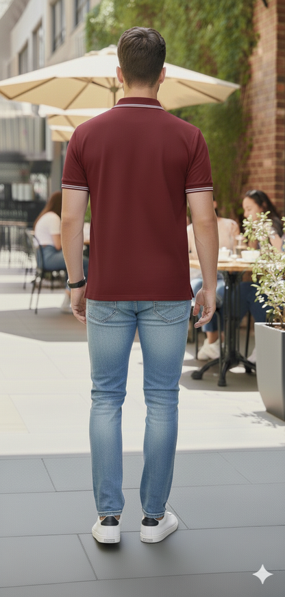 Men Maroon Solid Polo Neck T-shirt