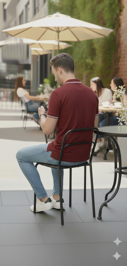 Men Maroon Solid Polo Neck T-shirt