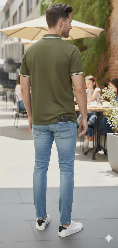 Men Olive Green Solid Polo Neck T-shirt