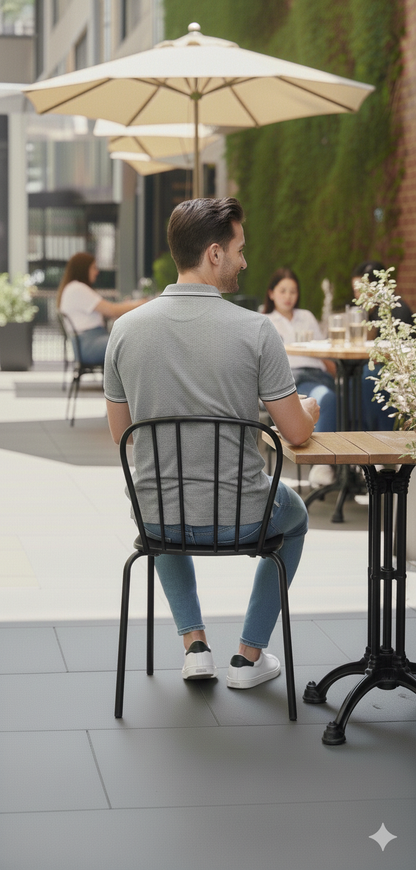 Men Grey Melange Solid Polo Neck T-shirt