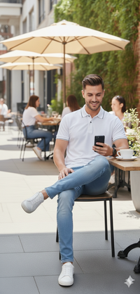 Men White Solid Polo Neck T-shirt