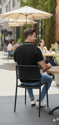 Men Black Solid Polo Neck T-shirt