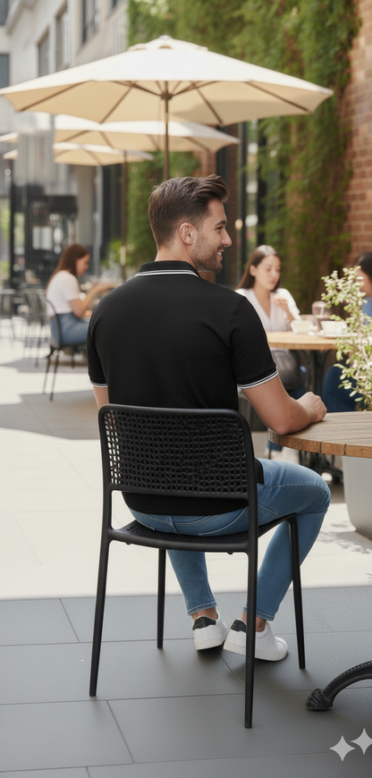 Men Black Solid Polo Neck T-shirt