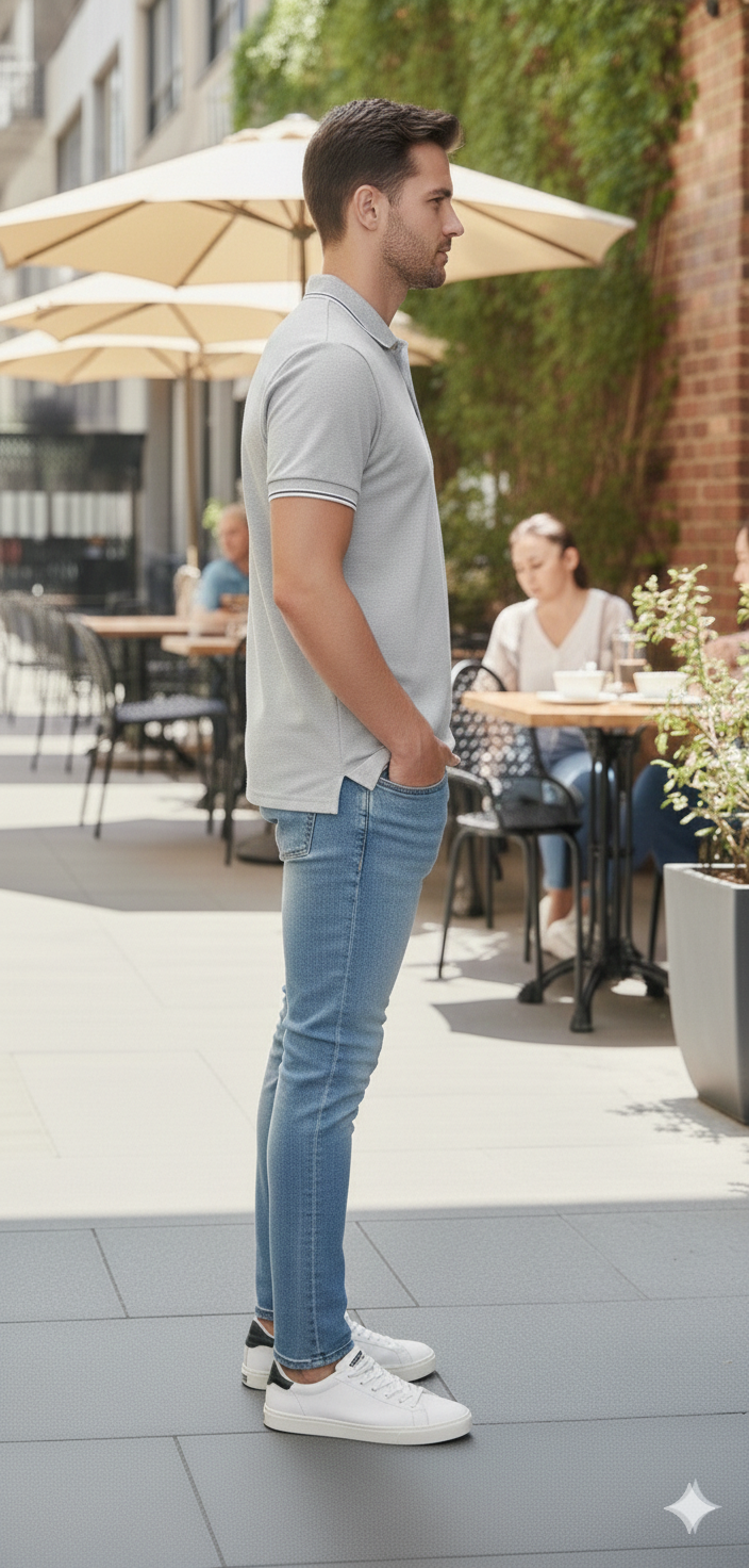 Men Light Grey Solid Polo Neck T-shirt