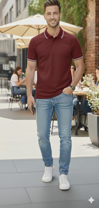 Men Maroon Solid Polo Neck T-shirt