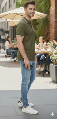 Men Olive Green Solid Polo Neck T-shirt