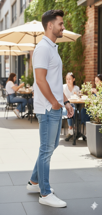 Men White Solid Polo Neck T-shirt