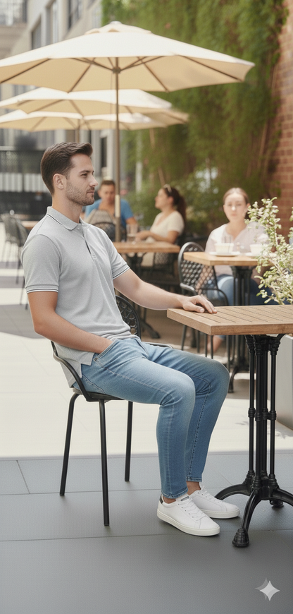 Men Light Grey Solid Polo Neck T-shirt