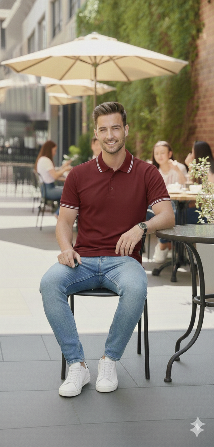 Men Maroon Solid Polo Neck T-shirt