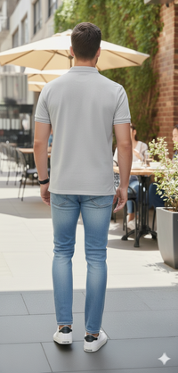 Men Light Grey Solid Polo Neck T-shirt