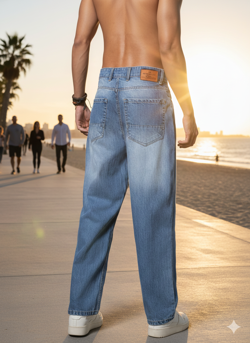 Men Straight Fit Mid Rise Blue Jeans