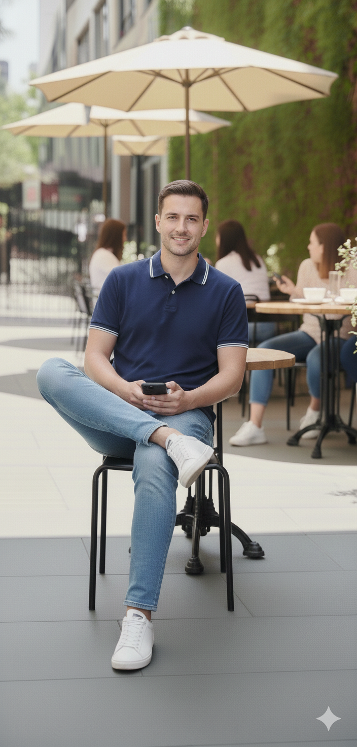 Men Navy Blue Solid Polo Neck T-shirt