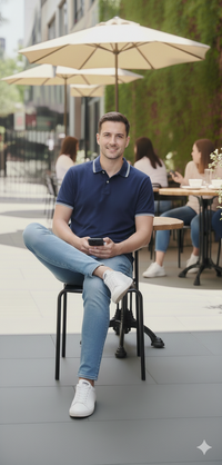 Men Navy Blue Solid Polo Neck T-shirt