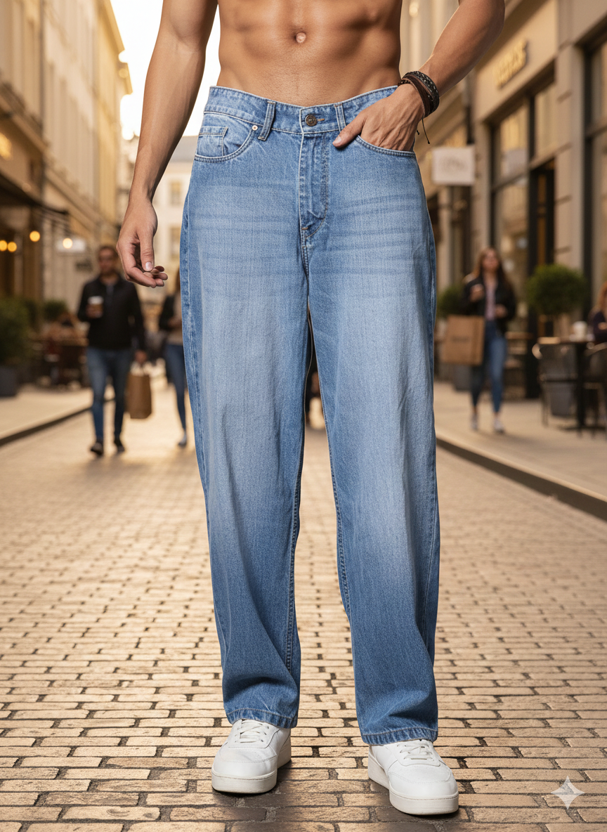 Men Straight Fit Mid Rise Blue Jeans