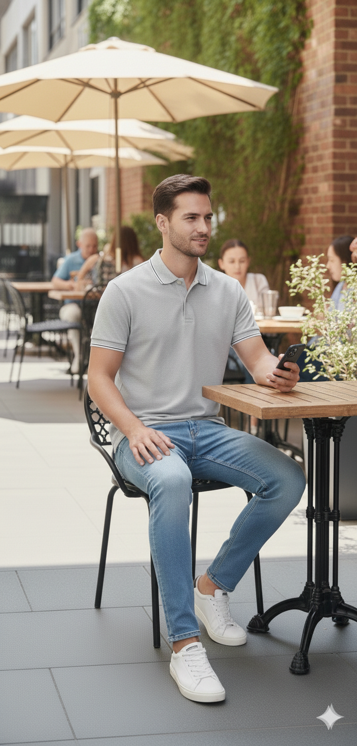 Men Light Grey Solid Polo Neck T-shirt