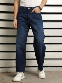 Men Straight Fit Mid Rise Blue Jeans