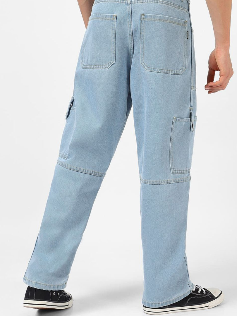 Baggy Fit Washed Cargo Jeans