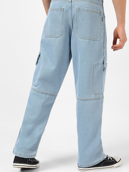 Baggy Fit Washed Cargo Jeans