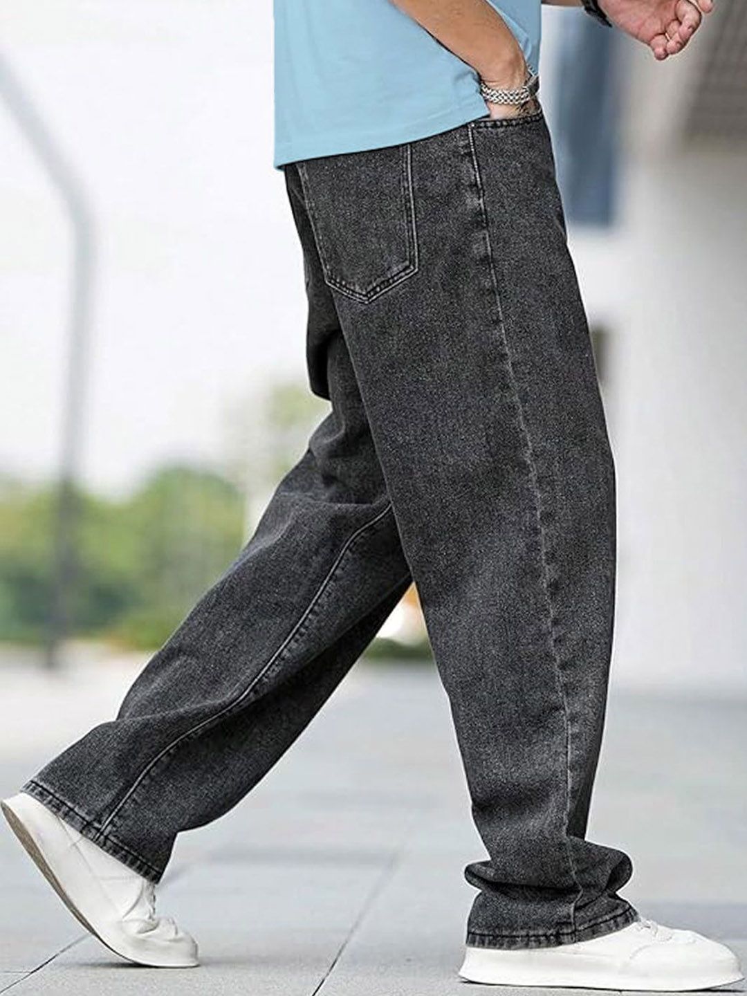 Men Straight Fit Mid Rise Grey Jeans