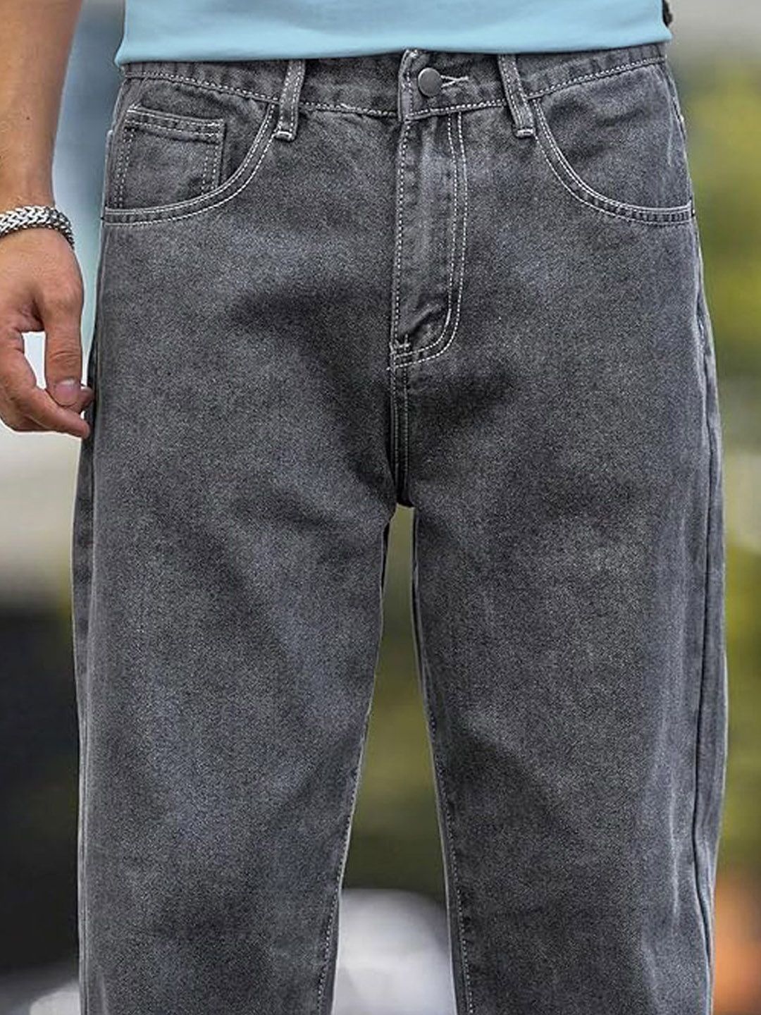 Men Straight Fit Mid Rise Grey Jeans