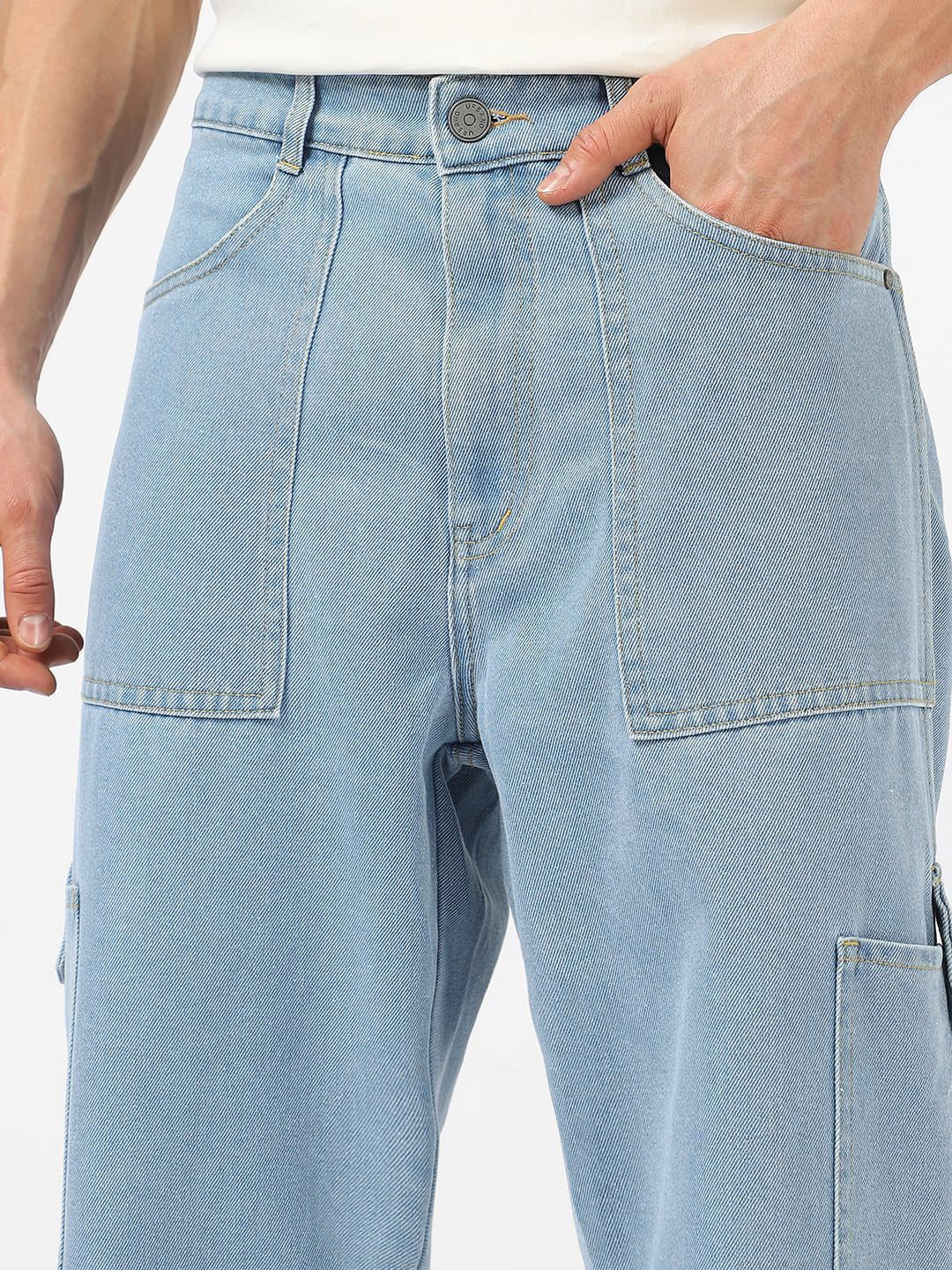 Baggy Fit Washed Cargo Jeans