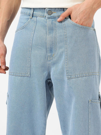 Baggy Fit Washed Cargo Jeans