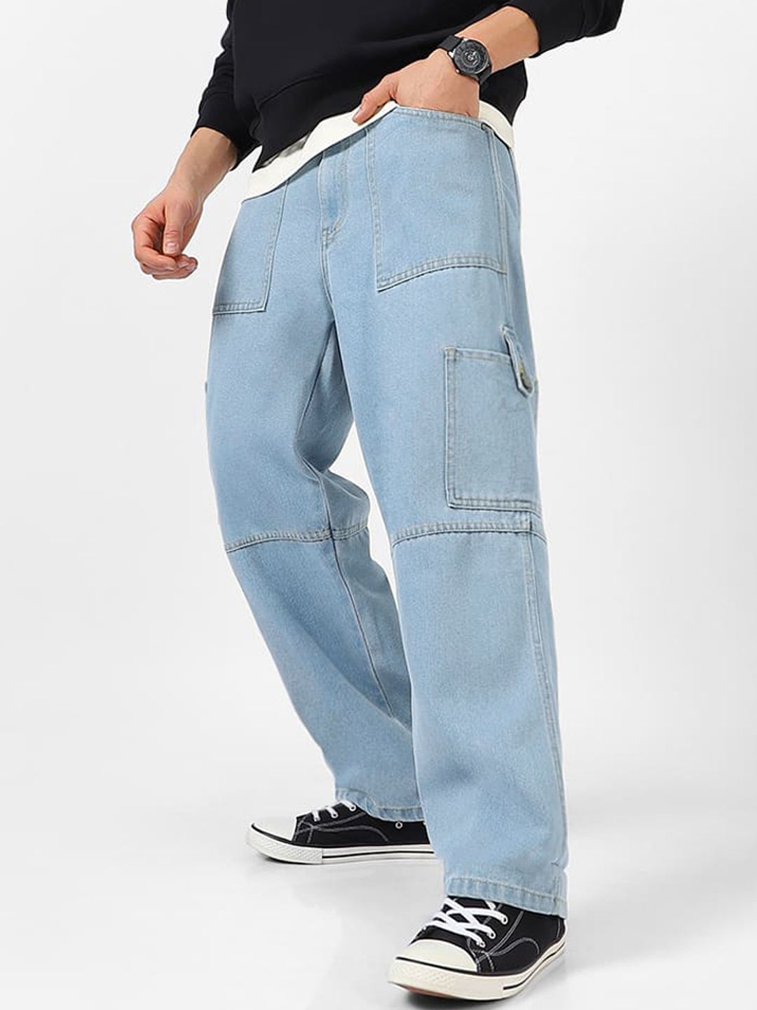 Baggy Fit Washed Cargo Jeans