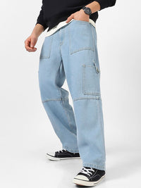 Baggy Fit Washed Cargo Jeans