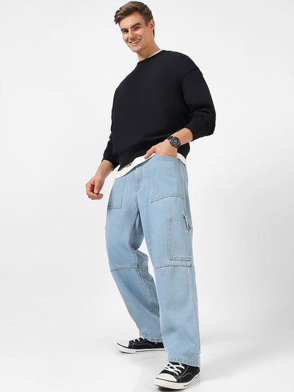 Baggy Fit Washed Cargo Jeans