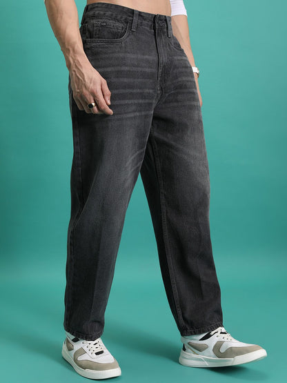 Men Straight Fit Mid Rise Grey Jeans